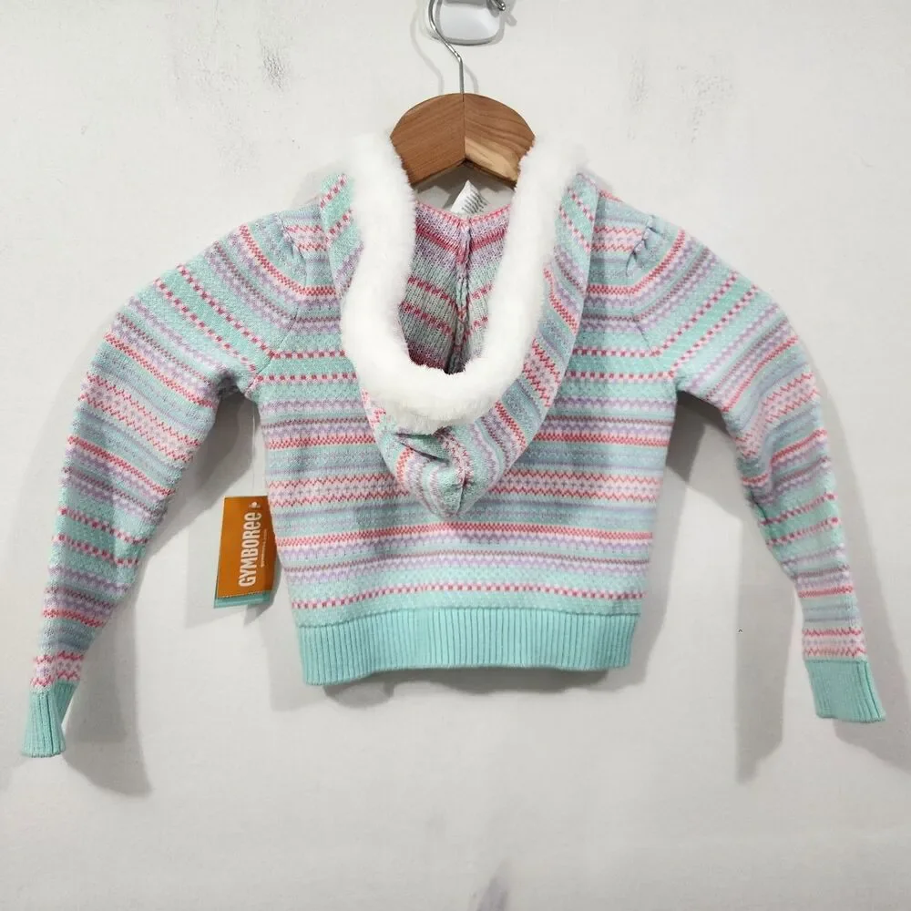 Gymboree Girls Fair Isle Hoodie Cardigan Sweater Iced Mint Baby Girls 2T Toddler